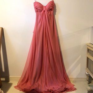 Sleeveless Pink silk prom dress